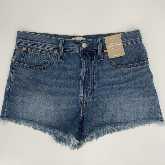 Madewell Denim Shorts Womens Size 28 Relaxed Mid Length Medium Wash Button Jean - Picture 1 of 12